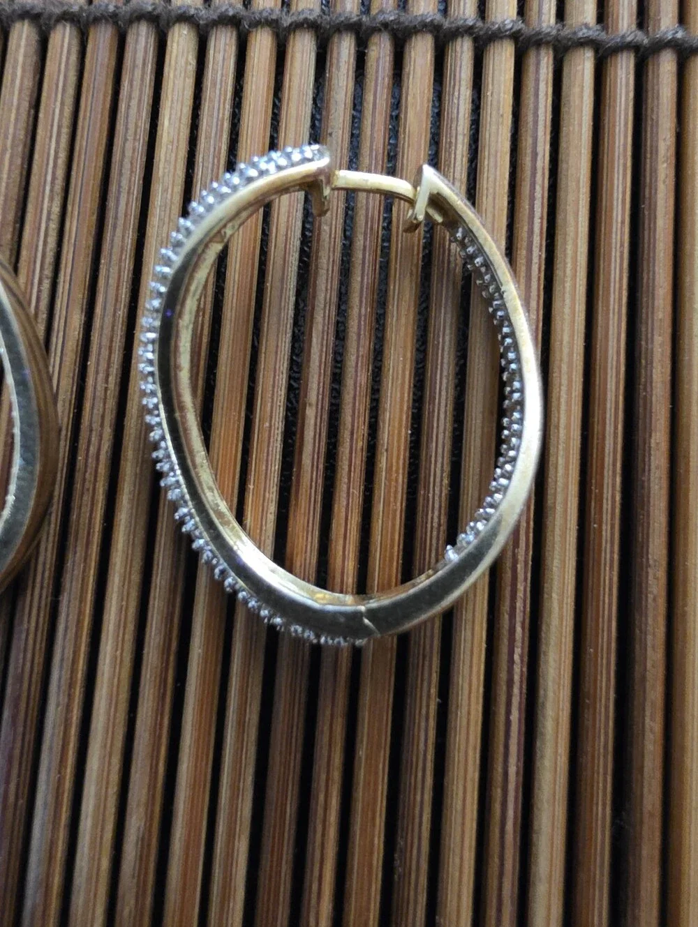 925 Silver Diamond Chip Yellow Gold Hoop Earrings